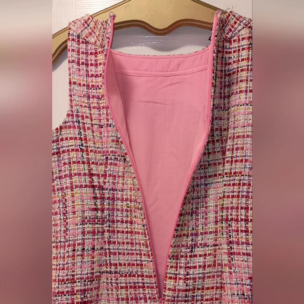 Talbots RSVP Pink Tweed Ribbon Sleeveless shift dress size 2 Petite - Picture 4 of 10